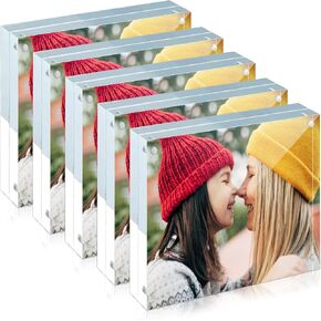 5 Pack Acrylic Frame 5x5, 20% Thicker, 20mm Thick Frameless Clear Picture Frame, Double Sided Magnetic Photo Frame, Free Standing Desktop Display Stand Acrylic Picture Frames in Kuwait
