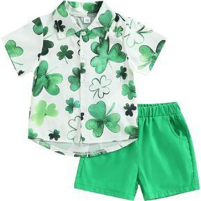 Toddler Baby Boy Outfits Pattern Print Short Sleeve Button Down Shirt Top Solid Shorts Set Summer Clothes 2Pcs