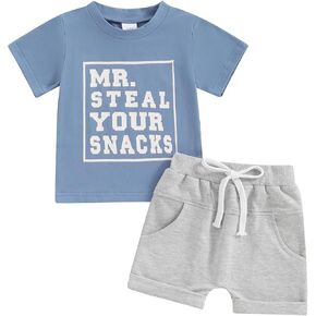 Toddler Baby Boy Summer Clothes Letter Print Short Sleeve Shirt Tops and Shorts Set Summer Outfit 2Pcs in Kuwait