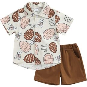 Toddler Baby Boy Outfits Pattern Print Short Sleeve Button Down Shirt Top Solid Shorts Set Summer Clothes 2Pcs