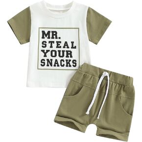 Toddler Baby Boy Summer Clothes Letter Print Short Sleeve Shirt Tops and Shorts Set Summer Outfit 2Pcs