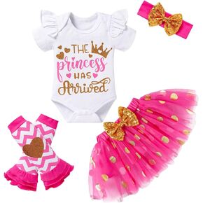 Newborn Baby Girl Outfits Infant Letter Print Romper+Tutu Skirt+Headband+Legging Warmer Coming Home Clothes Set
