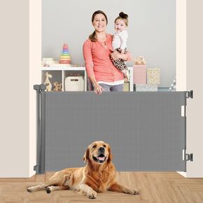 Upgrade 71 Retractable Baby Gate for Stairs,34" Tall Mesh Baby Gate or Mesh Dog Gate, 6 Foot Retractable Baby Gate, Child Safety Gate for Doorways, Stairs, Hallways, Indoor/Outdoor(Grey)