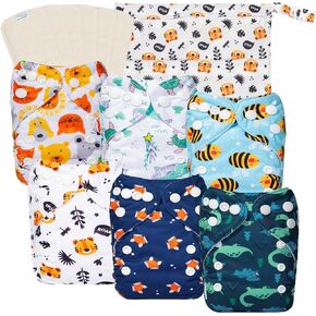 babygoal Newborn Cloth Diapers Pack of 13 for 5-12lbs Preemie Boy, Cloth Diaper Covers 6 Pack with 6pcs Inserts and Wet Bag, Reusable Washable & Waterproof