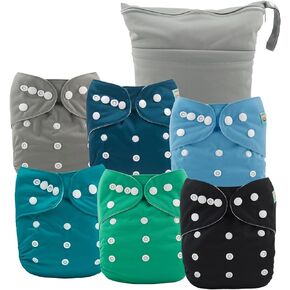 ALVABABY 6pcs Cloth Diaper Covers &1 Wet Dry Bag, Washable Reusable Cloth Diaper Shell for Prefold with Multi-Functional Bag, Flat or Fitted Diaper Inserts 6NKZ04 in Kuwait