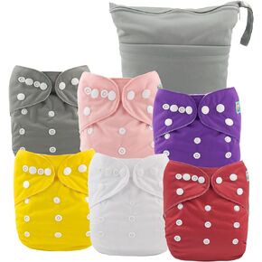 ALVABABY 6pcs Cloth Diaper Covers &1 Wet Dry Bag, Washable Reusable Cloth Diaper Shell for Prefold with Multi-Functional Bag, Flat or Fitted Diaper Inserts 6NKZ04