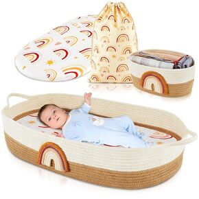 Ziliny Baby Changing Basket for Dressing Caddy Organizer Moses Basket Dressing Table Foam Diaper Changing Pad Dressing Table Diaper Changing Tablecloth Storage Bag, Rainbow