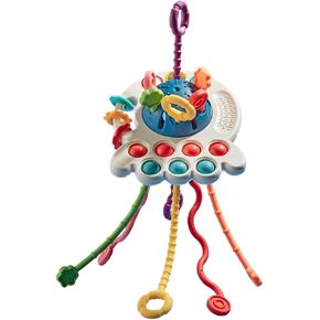 Baby Sensory Montessori Toys - Pull String Fine Motor Skills, Fidget Activity Travel Car Seat Toy with Pop Buttons Pressing Slider, 18 Months Kids Eyes Hands Coordination Gift(Swan)
