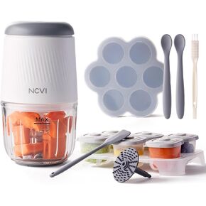 Baby Food Maker, NCVI Baby Food Processor Set, Ultra Delicate Grinding with 8 Blades, Baby Food Puree Blender for Fruit, Vegetable, Meat, Include Food Containers, Freezer Tray, Silicone Spoon, Spatula