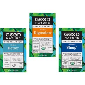 Good Nature Organic Tea Pure Health Variety Bundle - 20 Tea Bags Each (Heart and Cardiovascular Support)