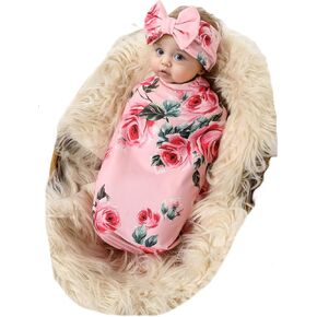 مجموعة بطانية استقبال من Galabloomer، مجموعة عصابة رأس بطباعة زهور، قماط أطفال، بطانيات استقبال (كحلي 9) in Kuwait