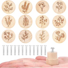 Beeveer 12 Sets Botanical Wildflower Flat Wood Knob Boho Cabinet Furniture Drawer Knobs Pulls Wood Flower Handles with Screws Boho Nursery Drawer Handles for Bedroom Living Room Home Decor
