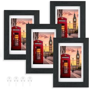 Nacial 4x6 Picture Frame Set of 4, Rustic Retro White Picture Frames with Tempered Glass, Display Pictures 3.5 x 5 with Mat or 4 x 6 Without Mat, White Photo Frame for Wall and Table Mounting