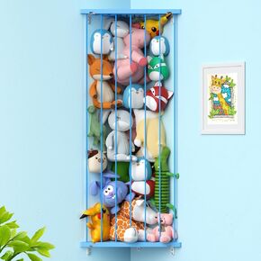 Corner Stuffed Animal Storage Plush Toy Organizer - Kids Room Stuffed Animal Holder with Length Adjustable - Large Plush Toys Wall Hanging Storage Shelf for Nursery Playroom Bedroom(Blue)