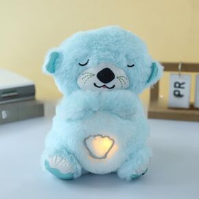 Baby Sound Machine Soothe Snuggle Otter, Sensory Details Music Lights Rhythmic Breathing Motion Musical Baby Toy Plush for Newborns (Battery Not Includ) (Grey)