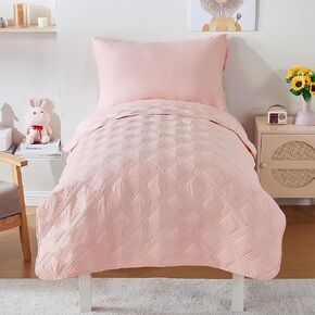 Cozyholy 4 Piece Toddler Bedding Set for Boys Girls Beige Geometric Stitched Microfiber Crib Bed Sheets Set Lightweight Quilted Comforter Set,Include Comforter, Flat Sheet, Fitted Sheet, Pillowcase