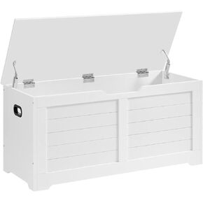 VASAGLE Storage Chest, Storage Trunk with 2 Safety Hinges, Storage Bench, Shoe Bench, Modern Style, 15.7 x 31.5 x 18.1 Inches, for Entryway, Bedroom, Living Room, White ULSB063T14