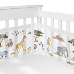 Sweet Jojo Designs + BreathableBaby Jungle Animals Boy Girl Gender Neutral Breathable Mesh Crib Liner Anti-Bumper Baby Infant Green Yellow Black White Boho Safari Animal Elephant Lion Leopard Cheetah