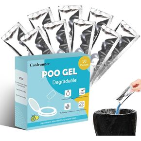 Coolrunner 30 Packets Portable Toilet Powder Poo Gel for Camping Eco Absorbent Gel, ECO-Friendly Toilet Gel Powder, Poo Urine Powder for Camping Outdoor Hiking Fast-Acting Gel