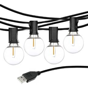 USB Powered LED Camping Lights, G40 Globe Plastic Shatterproof Bulbs, 1W LED Warm White Lights, Waterproof String Lights for Tent, RV, Van, Glamping, Backyard, Porch (25 Feet)