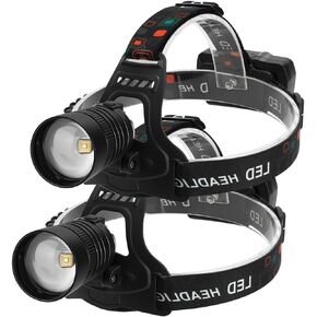 LED Rechargeable Headlamp,100000 Lumens Headlamps for Adults Rechargeable, Super Bright Head Lamp with 2 * 3 Lighting Modes, 90° Adjustable USB Rechargeable Zoom Headlamp for Camping Hiking