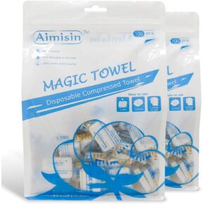 Aimisin Compressed Towels Disposable Soft Durable Towels 100% Cotton for Home Bathroom Travel Camping (S-9.4''x 11.8''-2pack(200pcs))