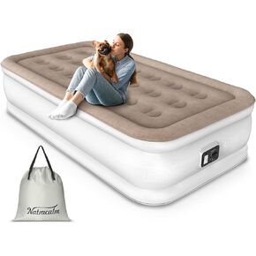 Twin Air Mattress with Built in Pump, Blow up Mattress in Fast Self-Inflation/Deflation, Foldable Inflatable Mattress for Camping & Home, Portable Waterproof Airbed, colchon inflable