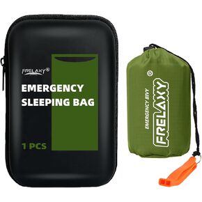 Frelaxy Emergency Sleeping Bag 1-Pack/2-Pack, Extra-Thick Compact Survival Bivy with Whistle, Storage Pouch, and EVA case, Perfect for Survival Kits
