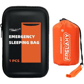Frelaxy Emergency Sleeping Bag 1-Pack/2-Pack, Extra-Thick Compact Survival Bivy with Whistle, Storage Pouch, and EVA case, Perfect for Survival Kits