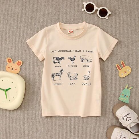 Toddler Baby Boys Girls Farm Shirt Cute Animals Graphic Short Sleeve T-Shirt Kids Funny Letter Print Summer Tee Tops in Kuwait