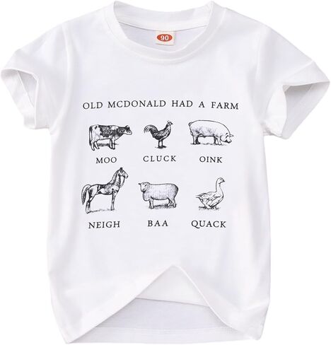 Toddler Baby Boys Girls Farm Shirt Cute Animals Graphic Short Sleeve T-Shirt Kids Funny Letter Print Summer Tee Tops in Kuwait