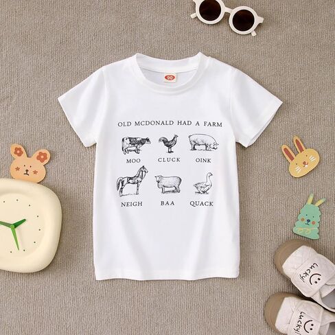 Toddler Baby Boys Girls Farm Shirt Cute Animals Graphic Short Sleeve T-Shirt Kids Funny Letter Print Summer Tee Tops in Kuwait