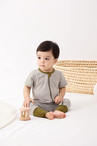 Feidoog Toddler Zipper Romper 2 Pack Cotton Short Sleeve One Piece Jumpsuit | Soft and Breathable,Fabric Neck Protector and Inside Zip, Toddler Romper Suit for 3 months - 24 month Baby Boys Girls in Kuwait