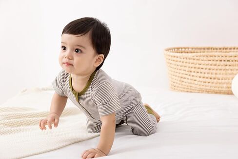 Feidoog Toddler Zipper Romper 2 Pack Cotton Short Sleeve One Piece Jumpsuit | Soft and Breathable,Fabric Neck Protector and Inside Zip, Toddler Romper Suit for 3 months - 24 month Baby Boys Girls in Kuwait