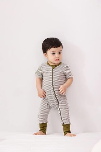 Feidoog Toddler Zipper Romper 2 Pack Cotton Short Sleeve One Piece Jumpsuit | Soft and Breathable,Fabric Neck Protector and Inside Zip, Toddler Romper Suit for 3 months - 24 month Baby Boys Girls in Kuwait
