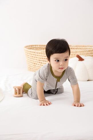 Feidoog Toddler Zipper Romper 2 Pack Cotton Short Sleeve One Piece Jumpsuit | Soft and Breathable,Fabric Neck Protector and Inside Zip, Toddler Romper Suit for 3 months - 24 month Baby Boys Girls in Kuwait