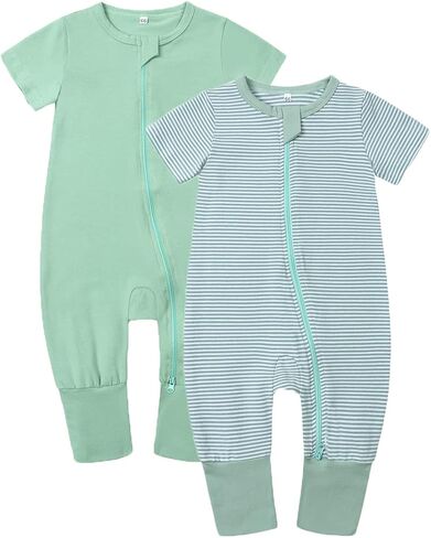 مجموعة من قطعتين من ملابس الأطفال الصغار بسحاب من القطن بأكمام قصيرة وسحاب في اتجاهين وقطعة واحدة in Kuwait