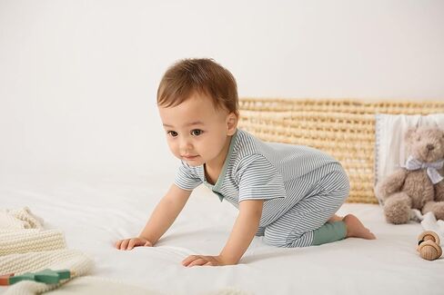 مجموعة من قطعتين من ملابس الأطفال الصغار بسحاب من القطن بأكمام قصيرة وسحاب في اتجاهين وقطعة واحدة in Kuwait