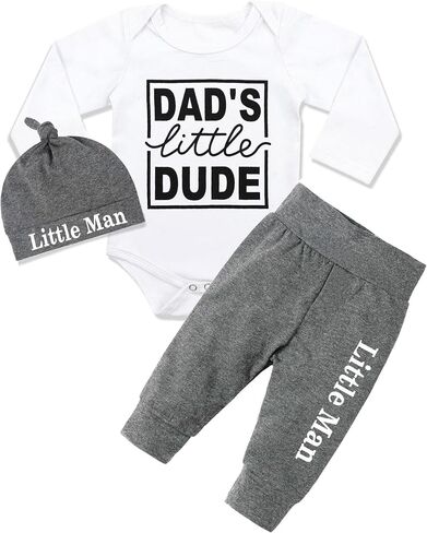 Fommy Newborn Baby Boy Clothes New to The Crew Letter Print Romper+ Pants+Hat 3PCS Outfit in Saudi Arabia