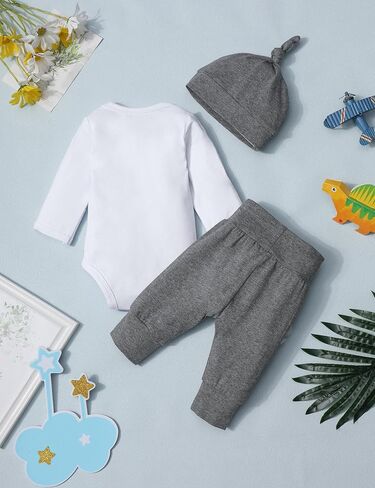 Fommy Newborn Baby Boy Clothes New to The Crew Letter Print Romper+ Pants+Hat 3PCS Outfit in Saudi Arabia