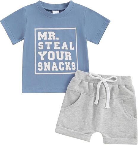 Toddler Baby Boy Summer Clothes Letter Print Short Sleeve Shirt Tops and Shorts Set Summer Outfit 2Pcs in Kuwait