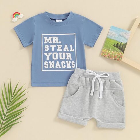Toddler Baby Boy Summer Clothes Letter Print Short Sleeve Shirt Tops and Shorts Set Summer Outfit 2Pcs in Kuwait