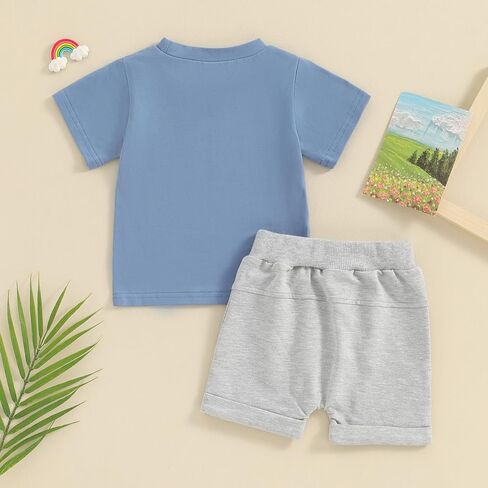 Toddler Baby Boy Summer Clothes Letter Print Short Sleeve Shirt Tops and Shorts Set Summer Outfit 2Pcs in Kuwait