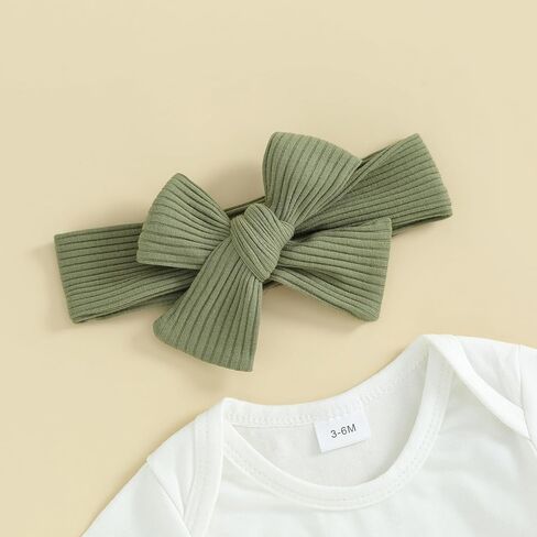 Bowanadacles Newborn Baby Girl St. Patrick's Day Clothes Outfit Four Leaf Clover Short Sleeve Romper Bottom Headband Set in Kuwait