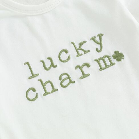 Bowanadacles Newborn Baby Girl St. Patrick's Day Clothes Outfit Four Leaf Clover Short Sleeve Romper Bottom Headband Set in Kuwait