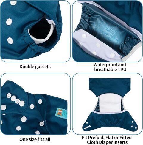 ALVABABY 6pcs Cloth Diaper Covers &1 Wet Dry Bag, Washable Reusable Cloth Diaper Shell for Prefold with Multi-Functional Bag, Flat or Fitted Diaper Inserts 6NKZ04 in Kuwait