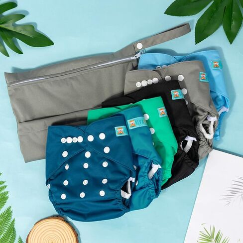 ALVABABY 6pcs Cloth Diaper Covers &1 Wet Dry Bag, Washable Reusable Cloth Diaper Shell for Prefold with Multi-Functional Bag, Flat or Fitted Diaper Inserts 6NKZ04 in Kuwait