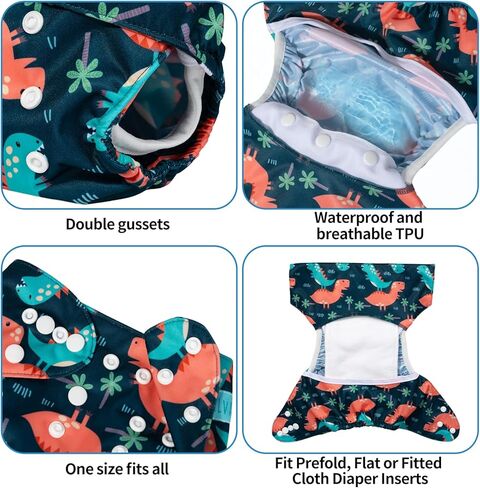 ALVABABY 6pcs Cloth Diaper Covers &1 Wet Dry Bag, Washable Reusable Cloth Diaper Shell for Prefold with Multi-Functional Bag, Flat or Fitted Diaper Inserts 6NKZ04 in Kuwait