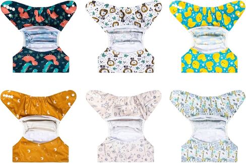 ALVABABY 6pcs Cloth Diaper Covers &1 Wet Dry Bag, Washable Reusable Cloth Diaper Shell for Prefold with Multi-Functional Bag, Flat or Fitted Diaper Inserts 6NKZ04 in Kuwait