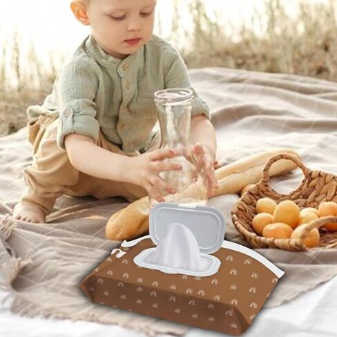 3pack baby wipes dispenser， wipe container for travel，cute style Reusable Portable Wipe Holder，Refillable Wet Wipe Pouch(boho rainbow sun style) in Kuwait